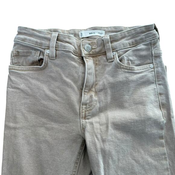 Mango Women's Medium Rise Flared Leg Frayed Hem Ecru Beige Jeans Denim - Size 2 - Picture 3 of 9